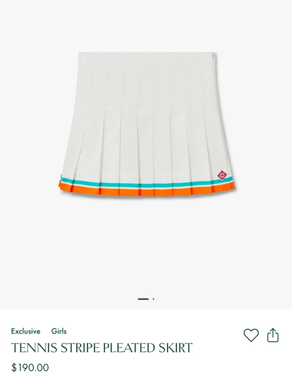 Girls' White Tennis Stripe Pleated Skirt